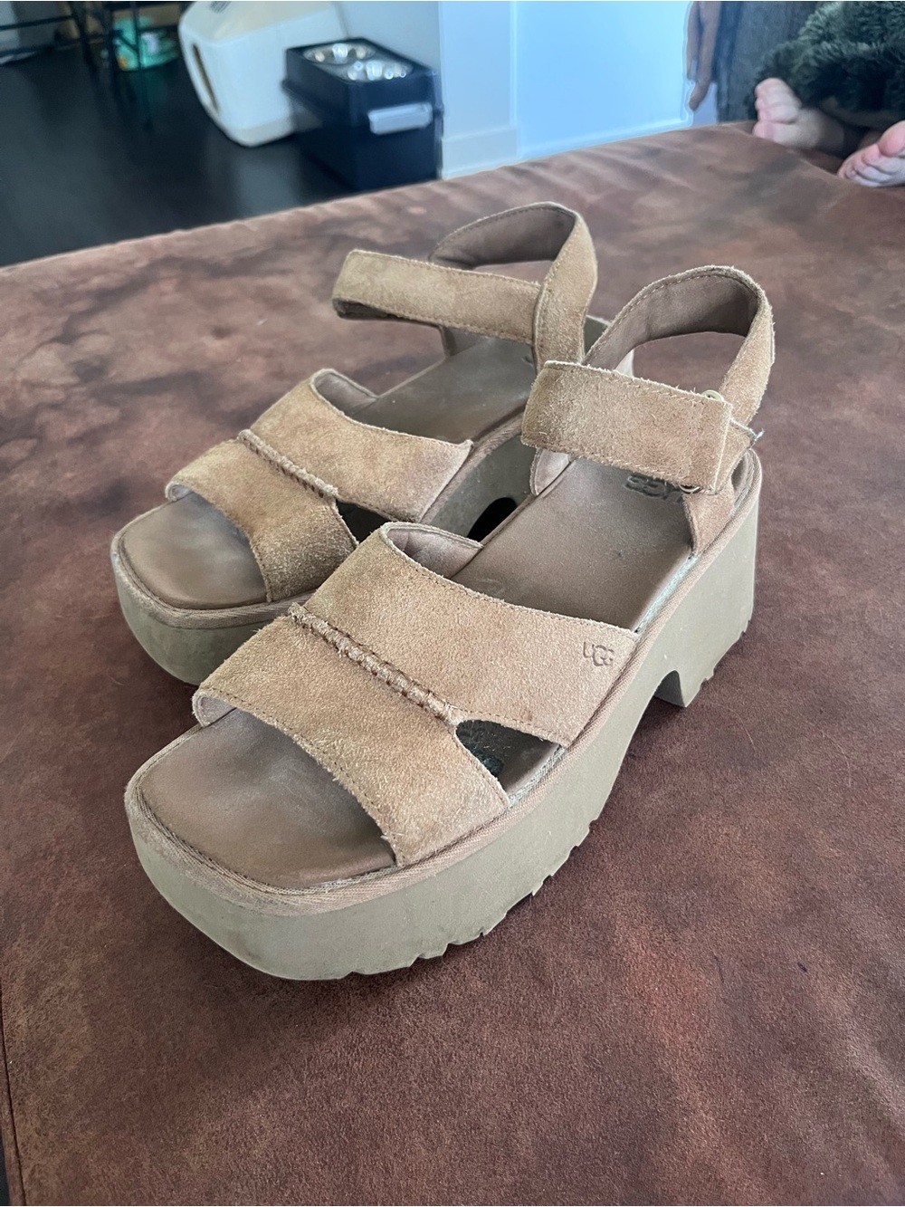 UGG Women's Suede Platform Sandal in Tan